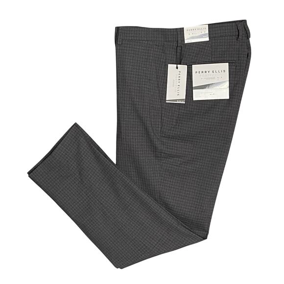 Perry Ellis Other - Perry Ellis Portfolio Pants Men's 34x32 Slim Fit Dress Pant Charcoal Gingham NEW